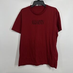 Allsaints Brackets T Shirt Mens S Red Oversized Fit Graphic Crew Neck SS EUC